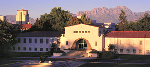 A view of the NMSU campus and Organ Mountains from the west end of College Avenue.