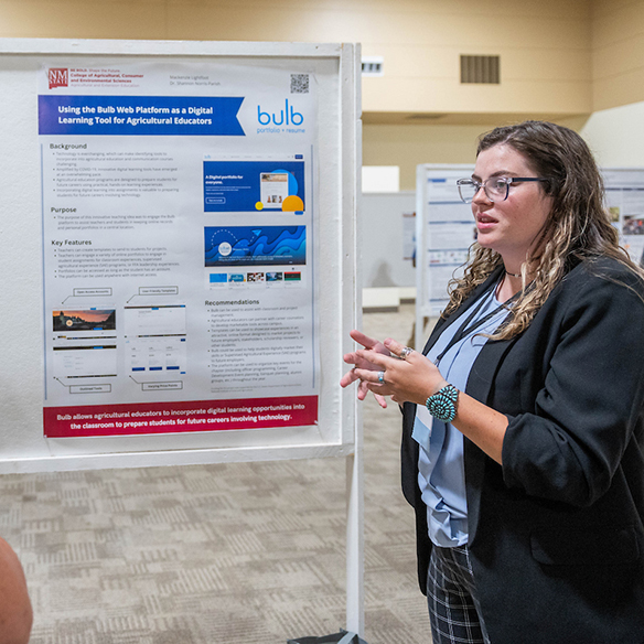 an education student speaking about her poster project