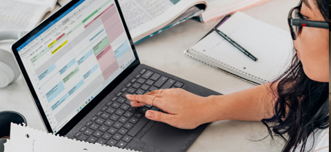 A woman working on her laptop
